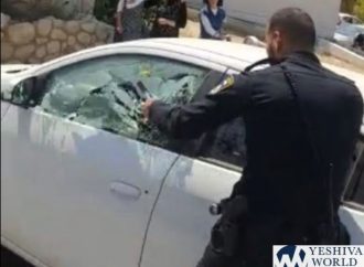 <strong>En Israel.</strong> El policía destroza la ventanilla del automóvil para sacar al niño del interior