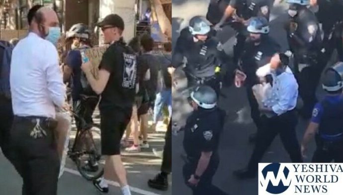 Un hombre jasídico de Williamsburg da cientos de botellas de agua a policías de Nueva York y manifestantes